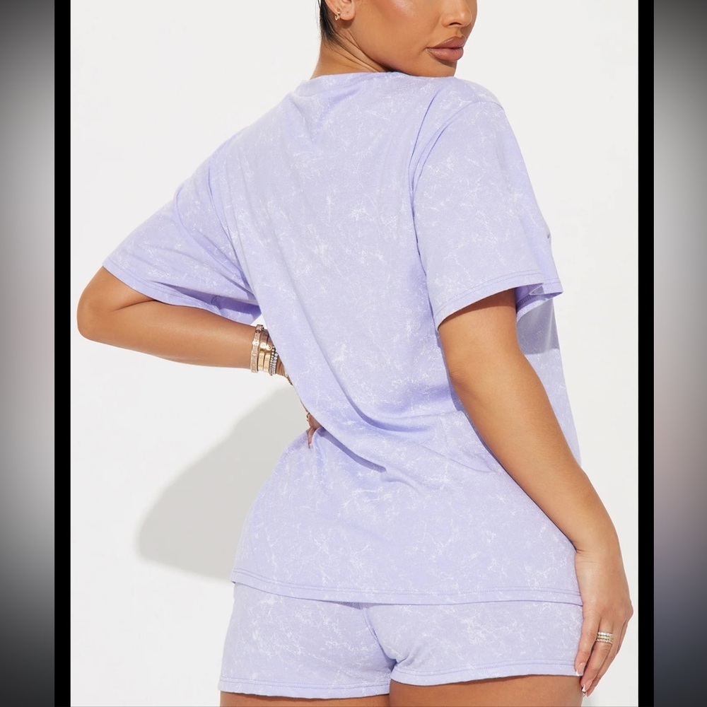 Fashion Nova Kelsey is Fun Short Two Piece Set Lavender Tshirt & Shorts NWT
